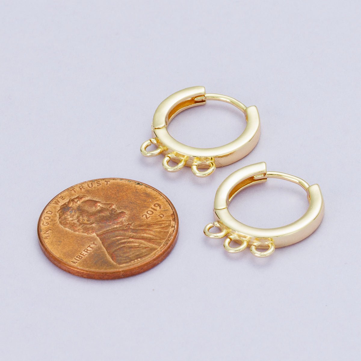18K Gold Filled 15mm Minimalist Triple Open Loop Drop Huggie Earrings | Findings-00108