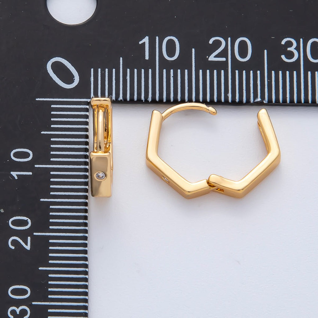 18K Gold Filled 15mm Simple Minimalist Dotted Hexagon Huggie Hoop Earrings | AD1611