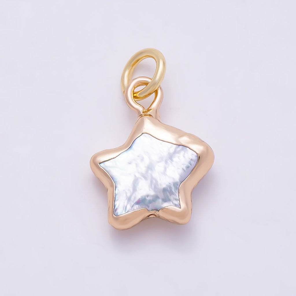 18K Gold Filled 15mm White Freshwater Pearl Foil Celestial Star Charm | Charms-01371