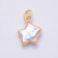 18K Gold Filled 15mm White Freshwater Pearl Foil Celestial Star Charm | Charms-01371