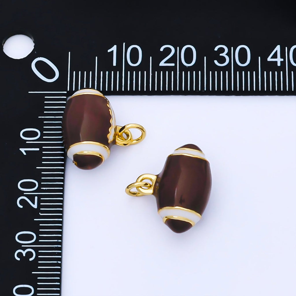 18K Gold Filled 16.5mm Brown Enamel Football Sports 3D Multidimensional Charm | AF1584