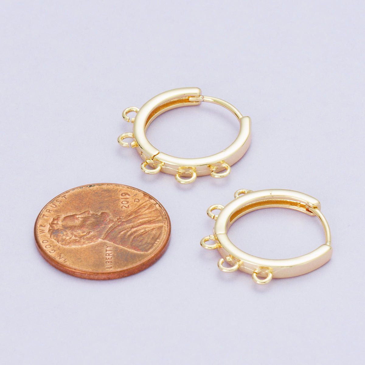 18K Gold Filled 16.5mm Minimalist Five Open Loop Drop Huggie Earring | Findings-00115