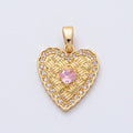 18K Gold Filled 16.5mm Pink CZ Woven Micro Paved CZ Heart Pendant | AF1236