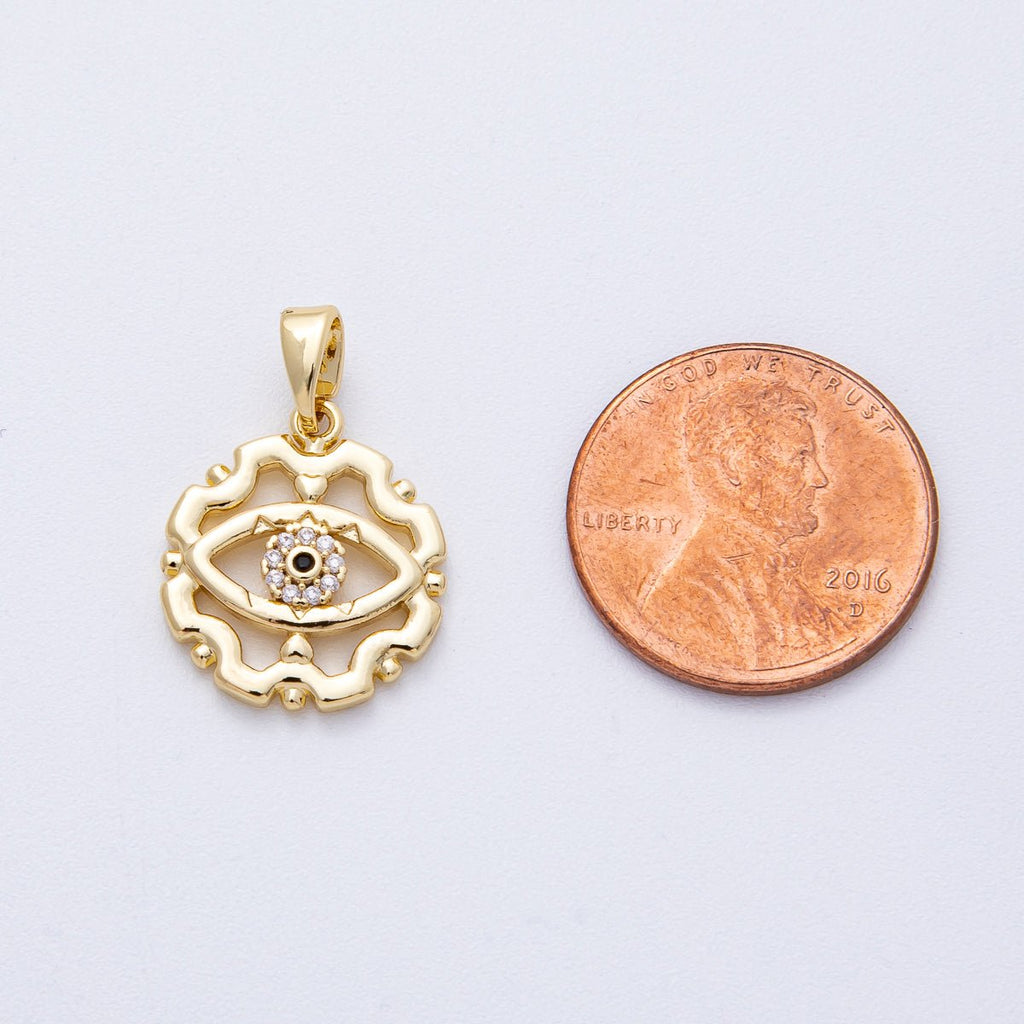 18K Gold Filled 16.8mm Evil Eye Open Geometric Micro Paved CZ Pendant | AF1222