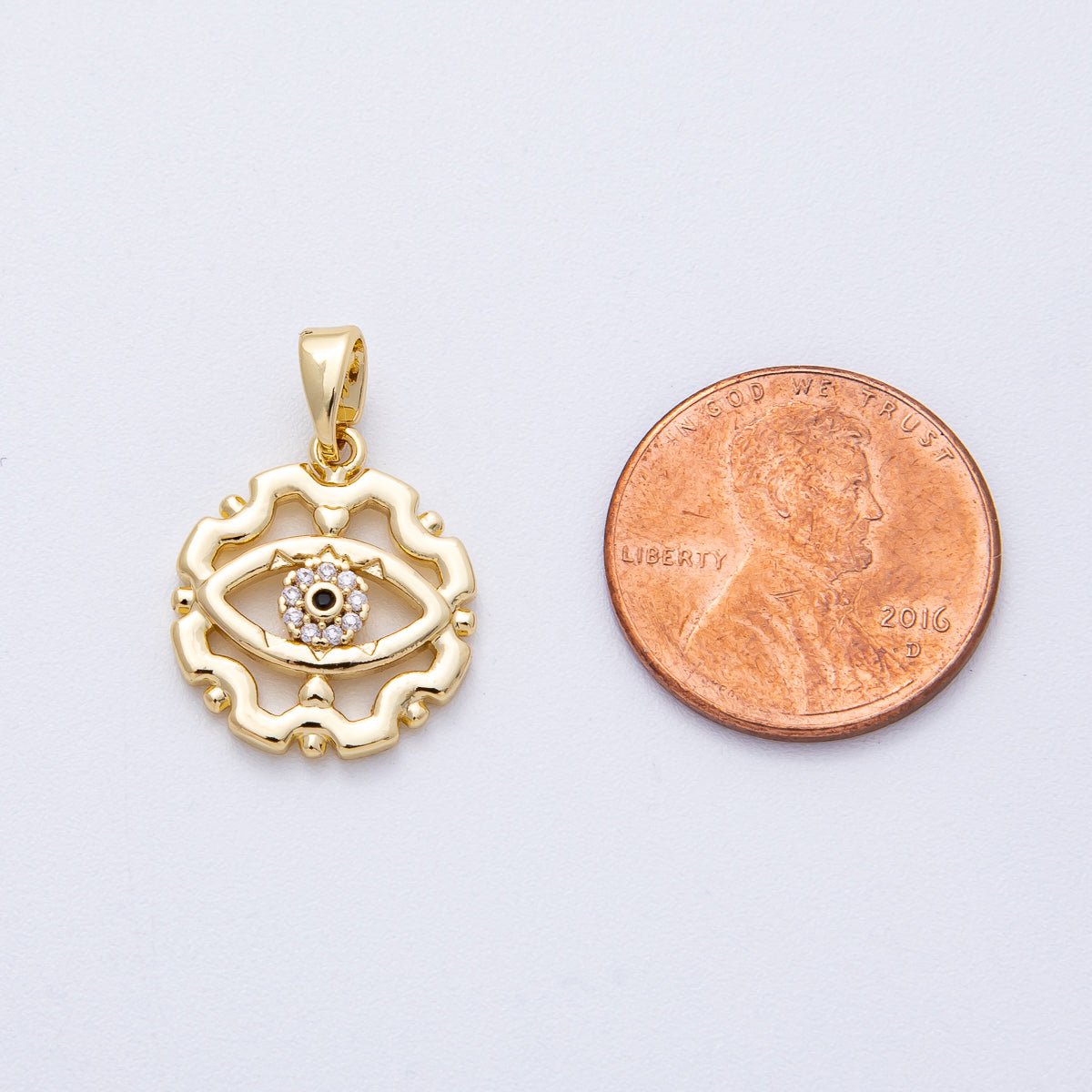 18K Gold Filled 16.8mm Evil Eye Open Geometric Micro Paved CZ Pendant | AF1222