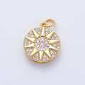 18K Gold Filled 16mm Celestial Sun Micro Paved CZ Round Charm | AK159