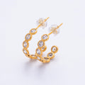 18K Gold Filled 16mm Clear CZ Round Bezel C-Shaped Hoop Earrings | AB1684
