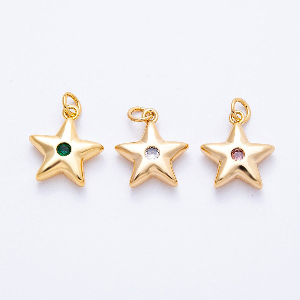 18K Gold Filled 16mm Green, Pink, Clear CZ Celestial Star Charm | Charms-00342 - Charms-00344