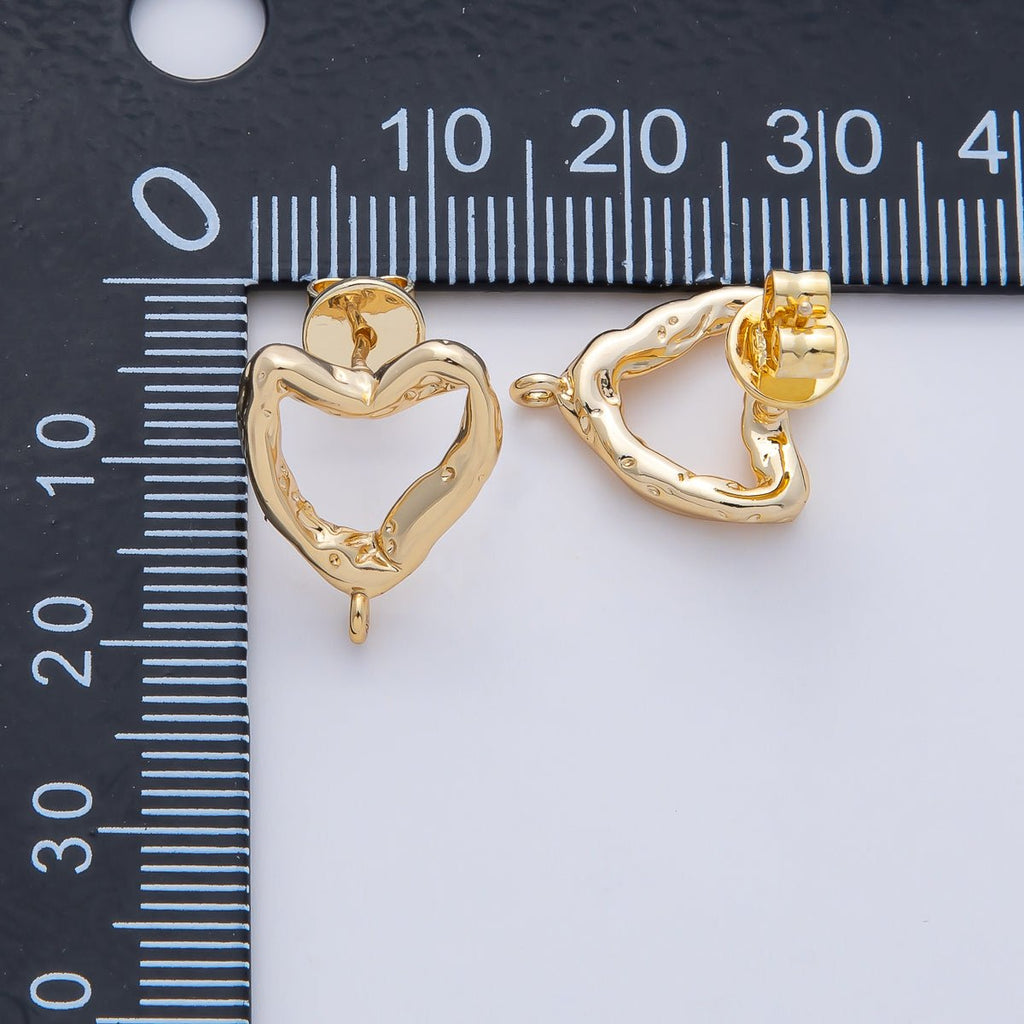 18K Gold Filled 16mm Hammered Heart Drop Stud Earring Findings in Gold & Silver | Z1639