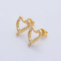 18K Gold Filled 16mm Hammered Heart Drop Stud Earring Findings in Gold & Silver | Z1639