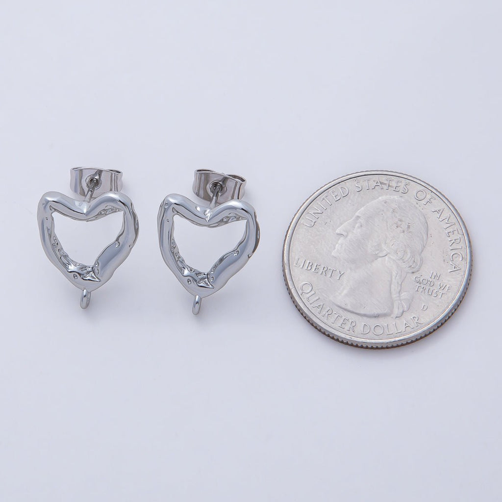 18K Gold Filled 16mm Hammered Heart Drop Stud Earring Findings in Gold & Silver | Z1639
