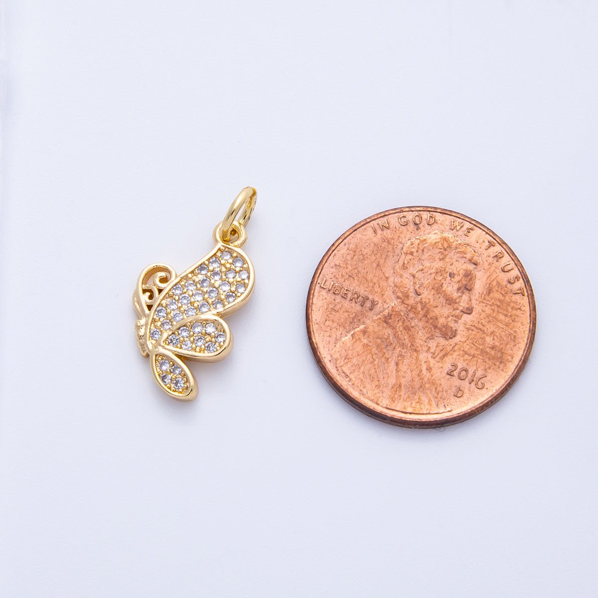 18K Gold Filled 16mm Micro Paved CZ Butterfly Mariposa Insect Charm | Charms-00407