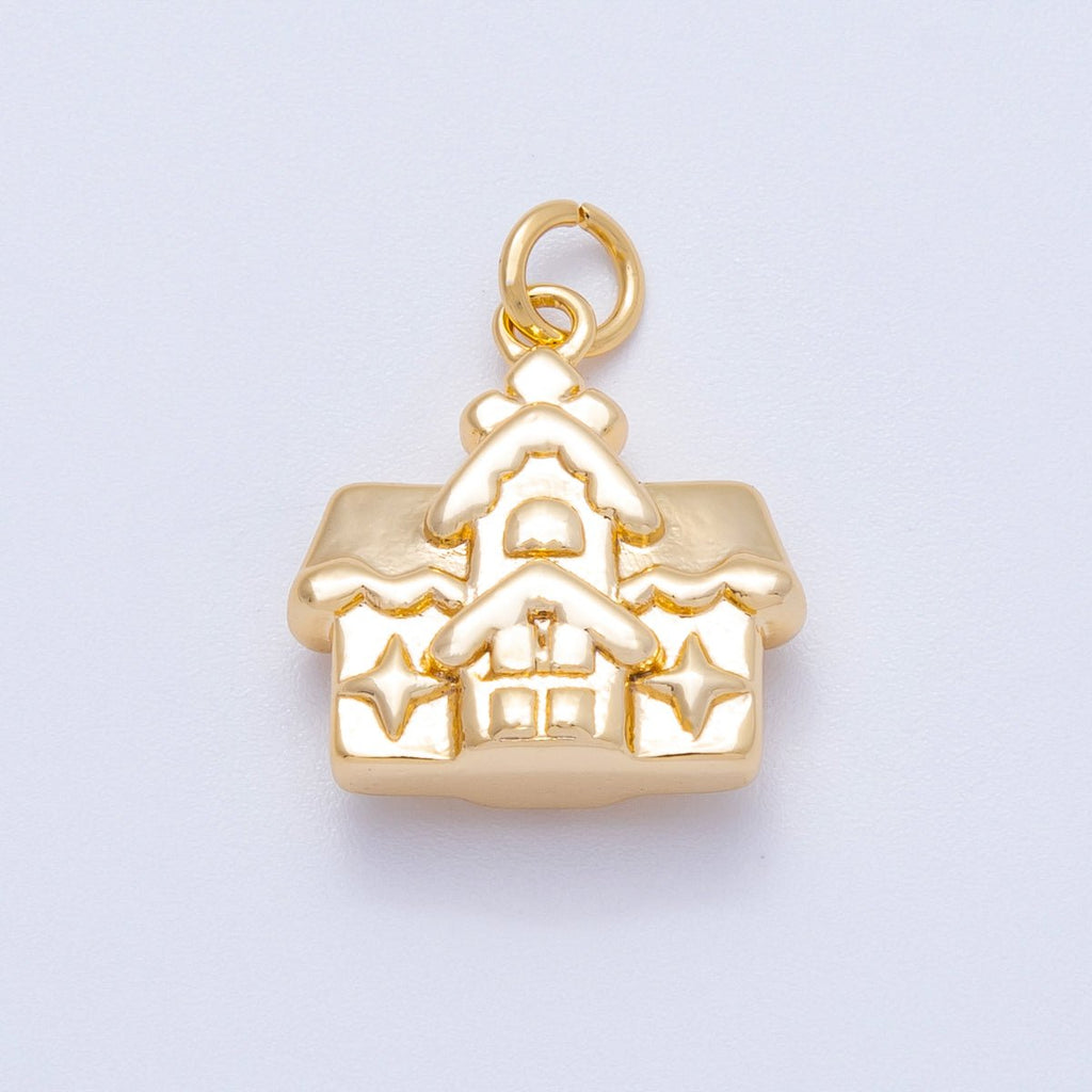 18K Gold Filled 16mm Gingerbread Cottage House 3D Multidimensional Charm | Charms-00425