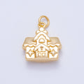 18K Gold Filled 16mm Gingerbread Cottage House 3D Multidimensional Charm | Charms-00425