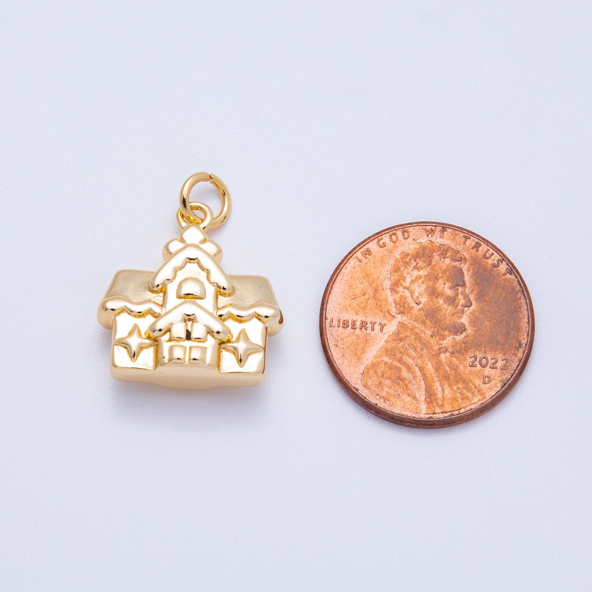 18K Gold Filled 16mm Gingerbread Cottage House 3D Multidimensional Charm | Charms-00425