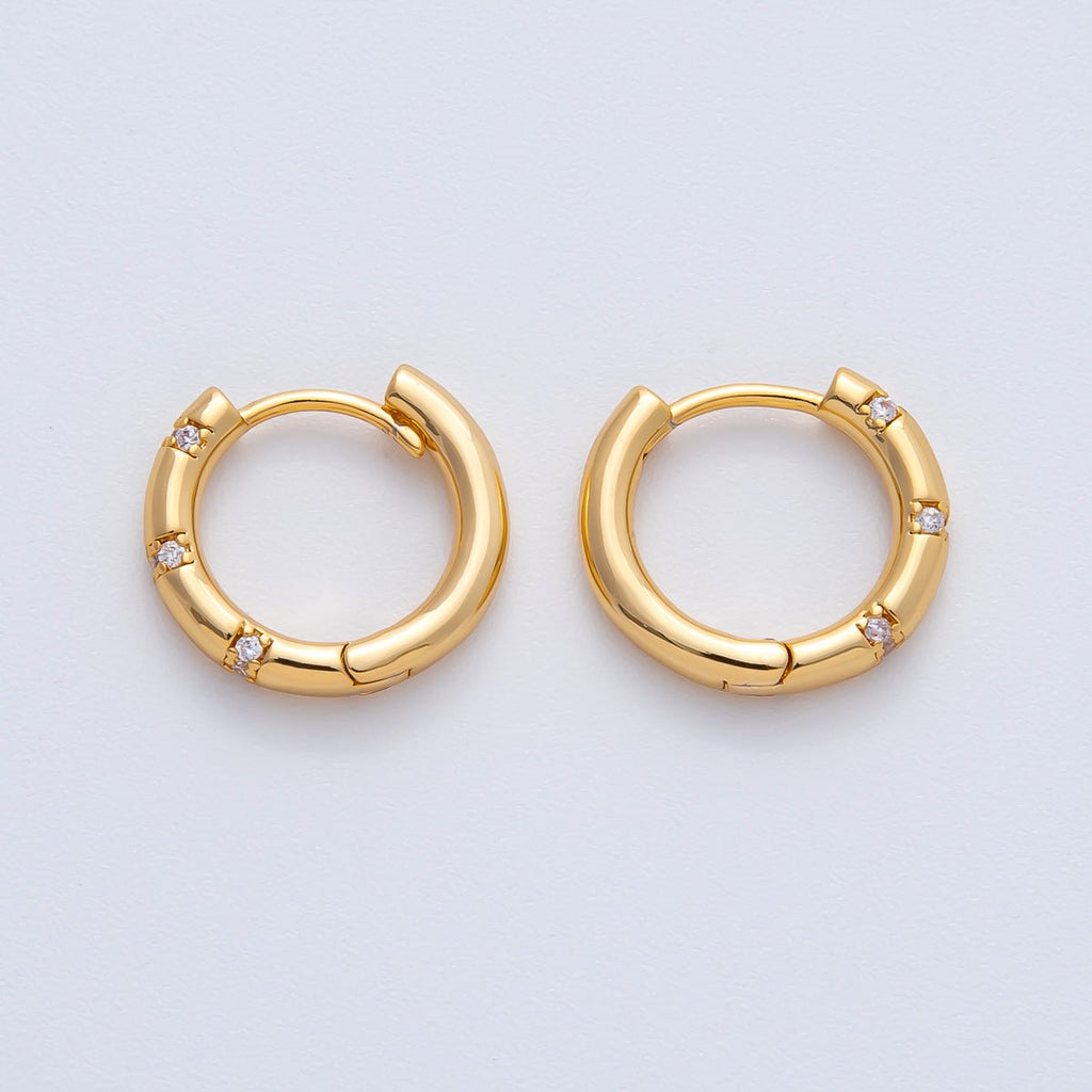 18K Gold Filled 16mm Simple Dotted Hinged Hoops Earrings | AD1612