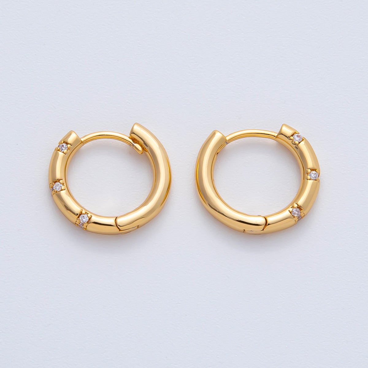 18K Gold Filled 16mm Simple Dotted Hinged Hoops Earrings | AD1612
