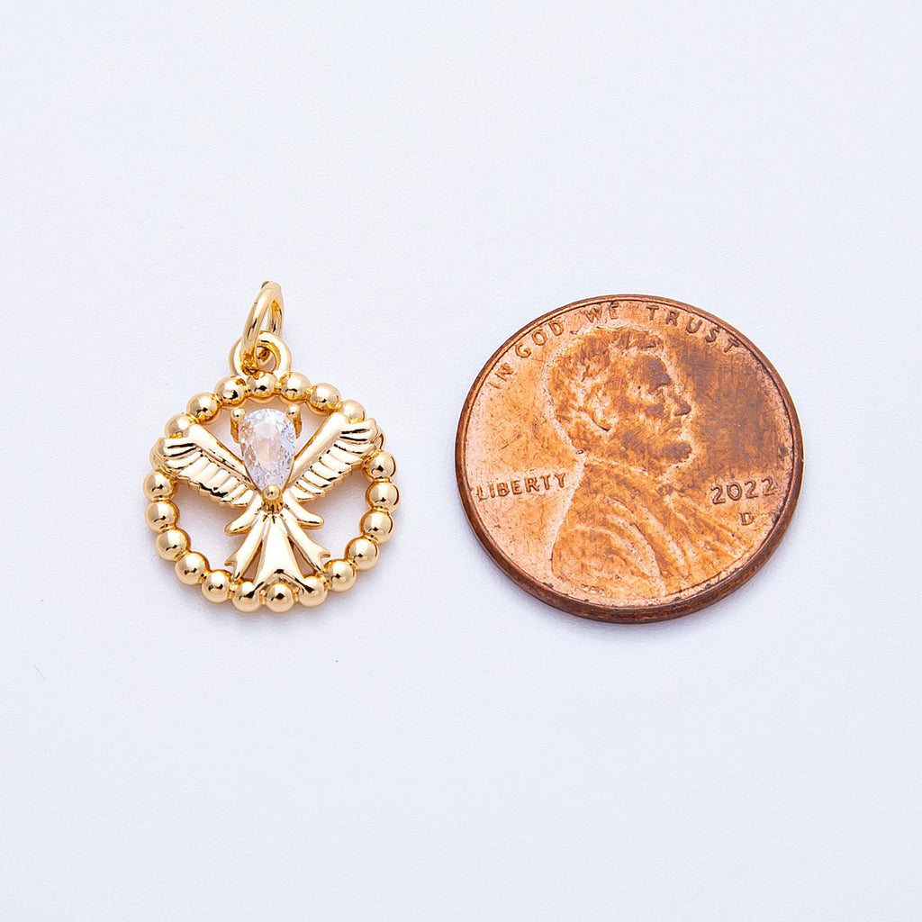 18K Gold Filled 16mm Teardrop CZ Angel Open Beaded Ball Round Charm | Charms-00345
