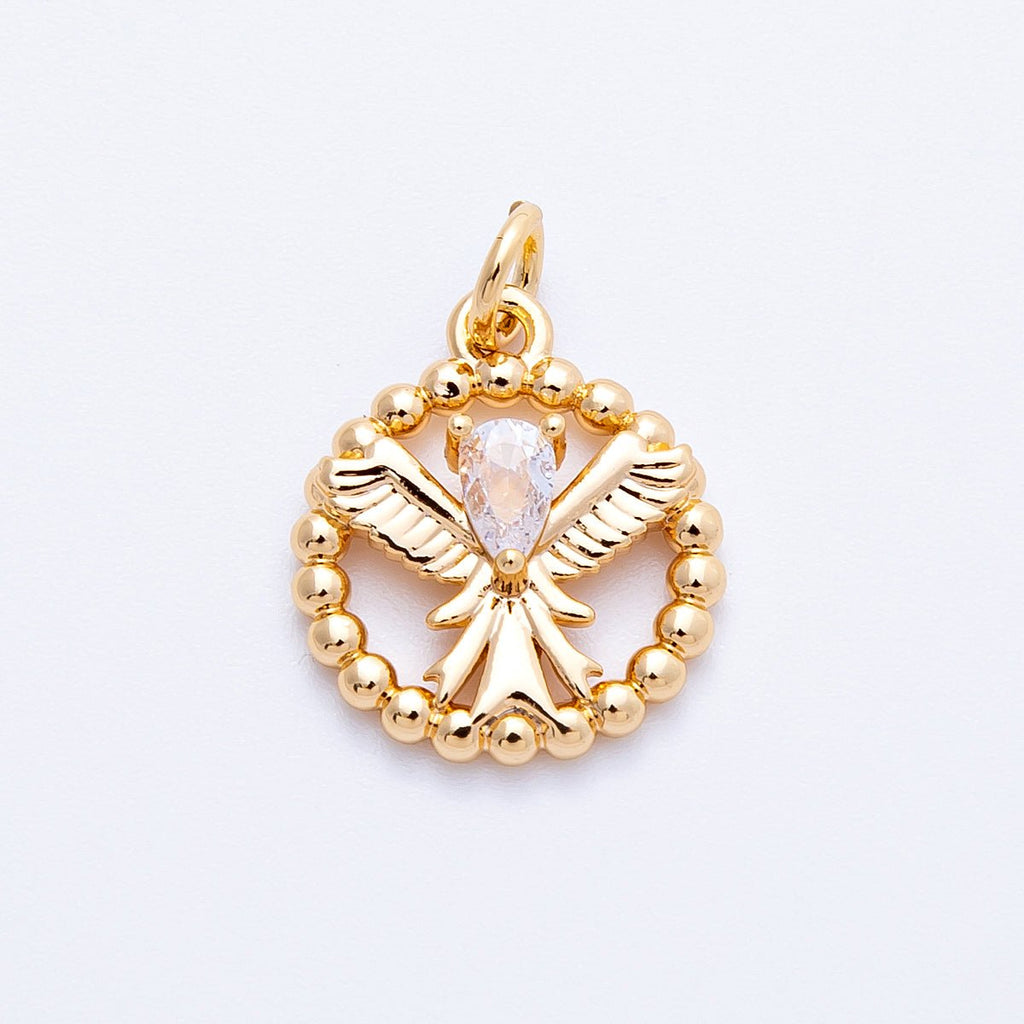 18K Gold Filled 16mm Teardrop CZ Angel Open Beaded Ball Round Charm | Charms-00345