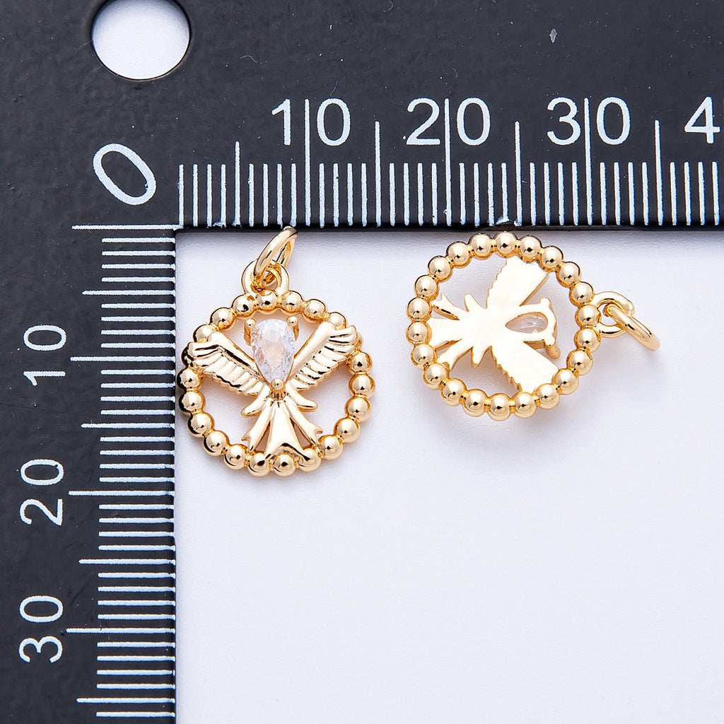 18K Gold Filled 16mm Teardrop CZ Angel Open Beaded Ball Round Charm | Charms-00345