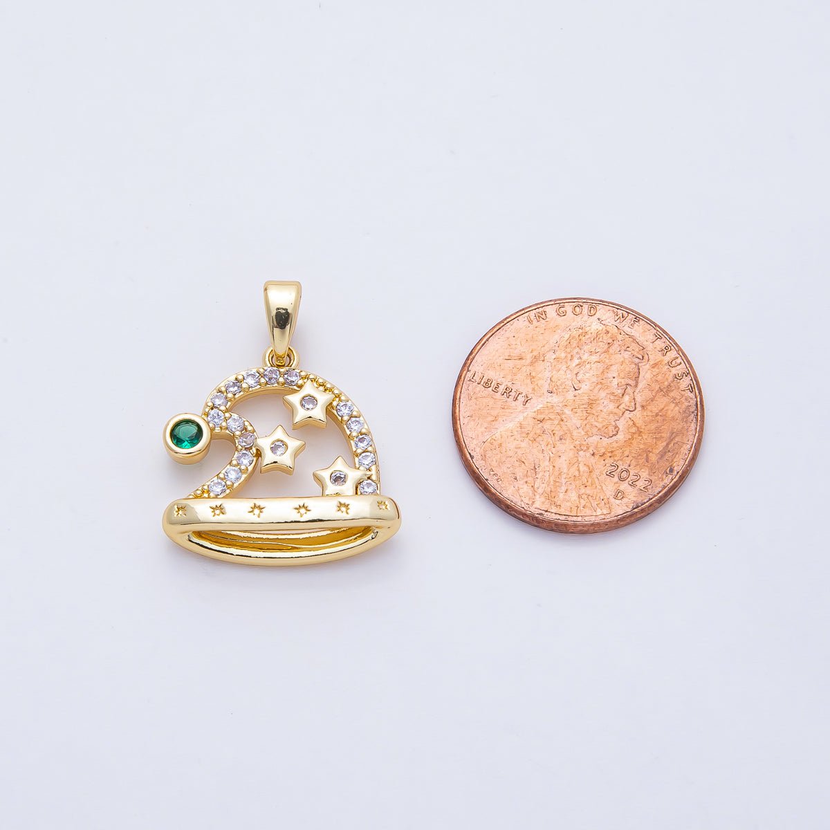 18K Gold Filled 17.5mm Green, Micro Paved CZ Starry Santa's Hat Christmas Holiday Pendant | AF1165