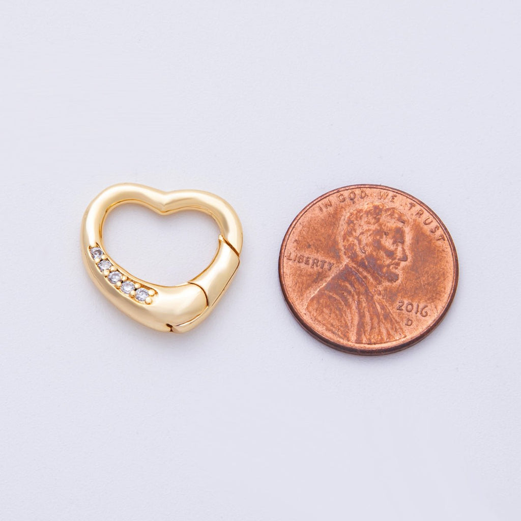 18K Gold Filled 17.5mm Push Gate Heart CZ Minimalist Finding | Findings-00007