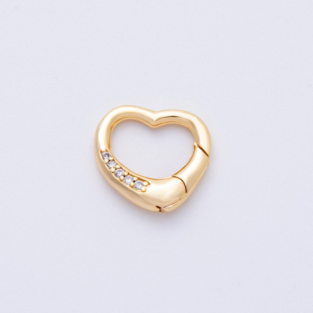 18K Gold Filled 17.5mm Push Gate Heart CZ Minimalist Finding | Findings-00007