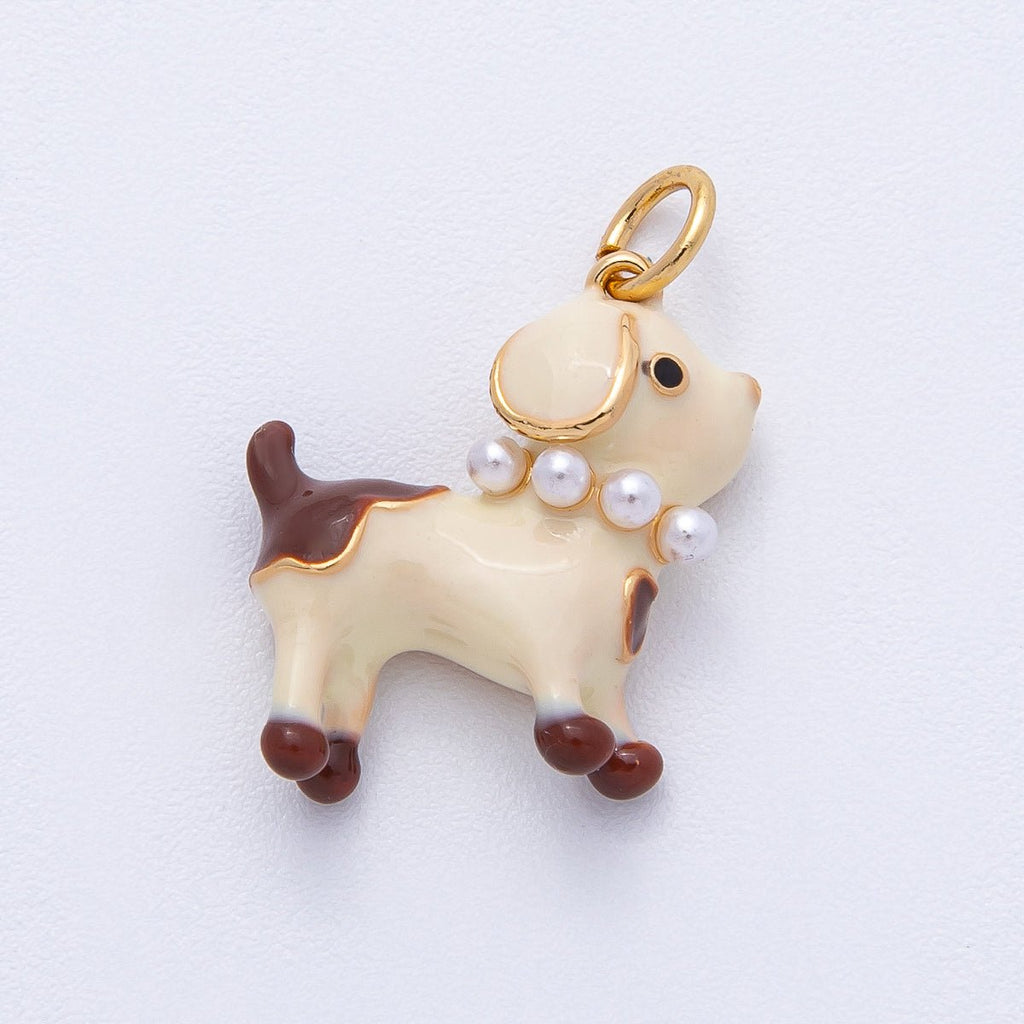 18K Gold Filled 17.5mm Shell Pearl Dog Puppy Charm | AK047