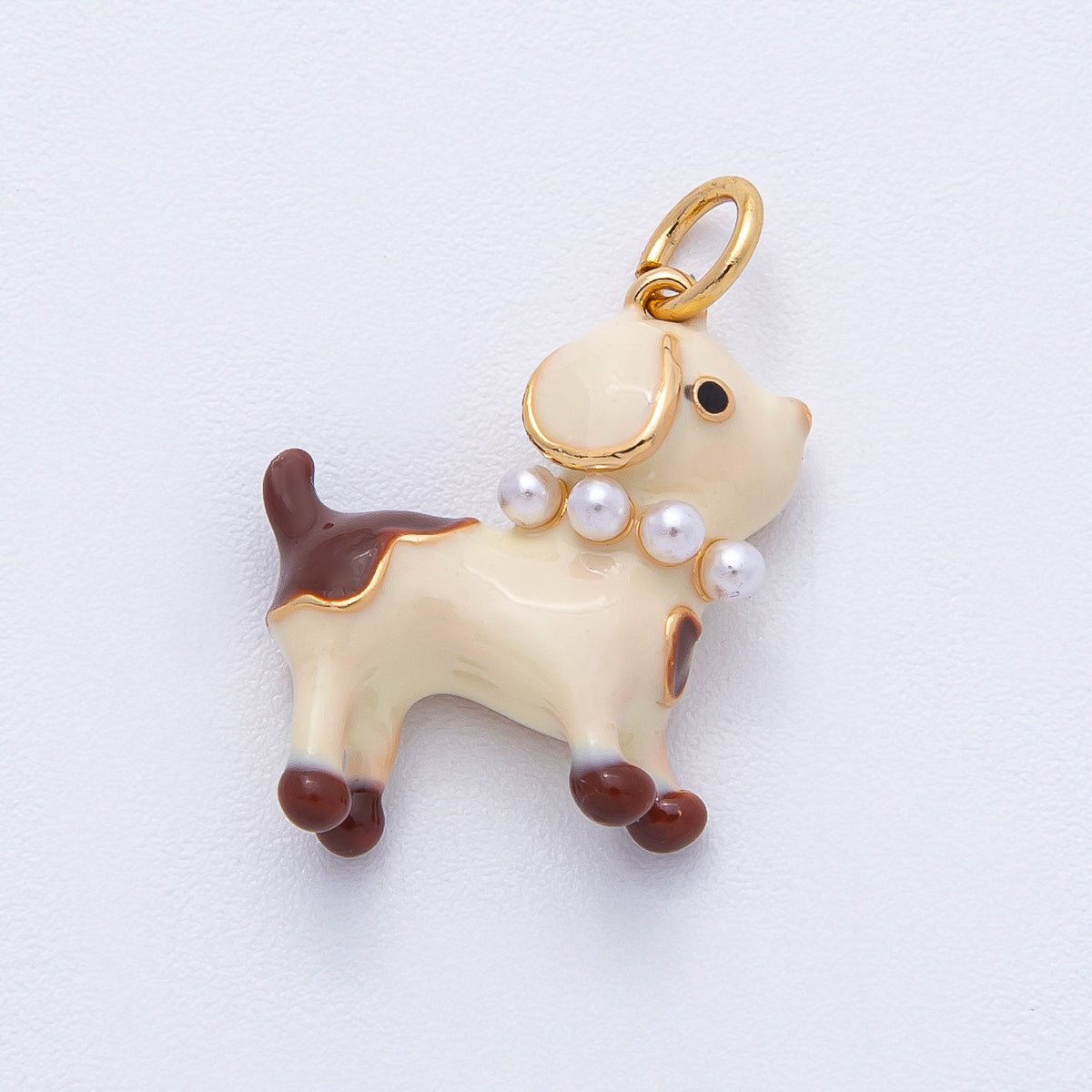 18K Gold Filled 17.5mm Shell Pearl Dog Puppy Charm | AK047
