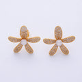 18K Gold Filled 17.5mm Shell Pearl Micro Paved CZ Flower Stud Earrings | Q416