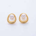 18K Gold Filled 17.5mm Shell Pearl Molten Bezel Stud Earrings | Q082