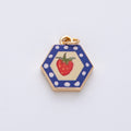 18K Gold Filled 17.5mm Strawberry Fruit Blue Hexagon Charm | AF1603