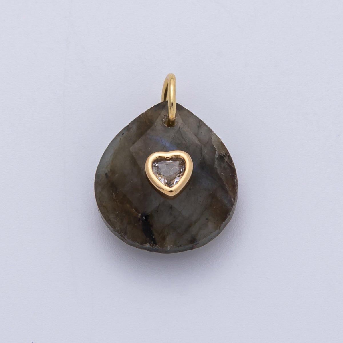 18K Gold Filled 17.8mm Heart Embedded Natural Gemstone Teardrop Charm | CHARMS-00002-CHARMS-00014