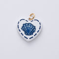 18K Gold Filled 17mm Blue Sea Shell White Enamel Heart Charm | AF1613
