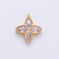 18K Gold Filled 17mm Clear CZ Clover Flower Bezel Charm | H239