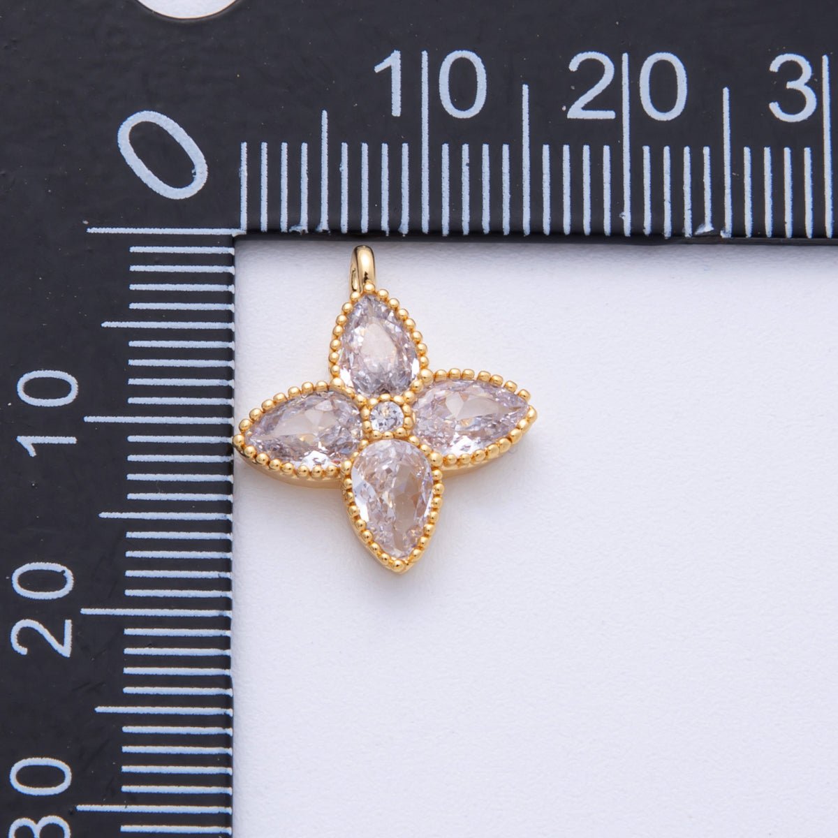18K Gold Filled 17mm Clear CZ Clover Flower Bezel Charm | H239