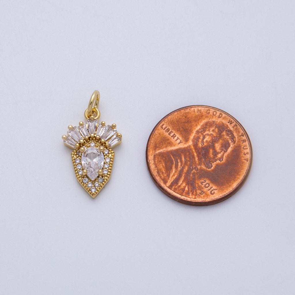 18K Gold Filled 17mm Clear Micro Paved CZ Baguette Geometric Charm | Charms-00143