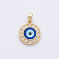18K Gold Filled 17mm Evil Eye Micro Paved CZ Round Pendant | AF1229