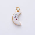 18K Gold Filled 17mm Face Celestial Crescent Moon White Enamel Charm | AF1611