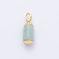 18K Gold Filled 17mm Green Prehnite Gemstone Cylinder Tube Drop Charm | AK146