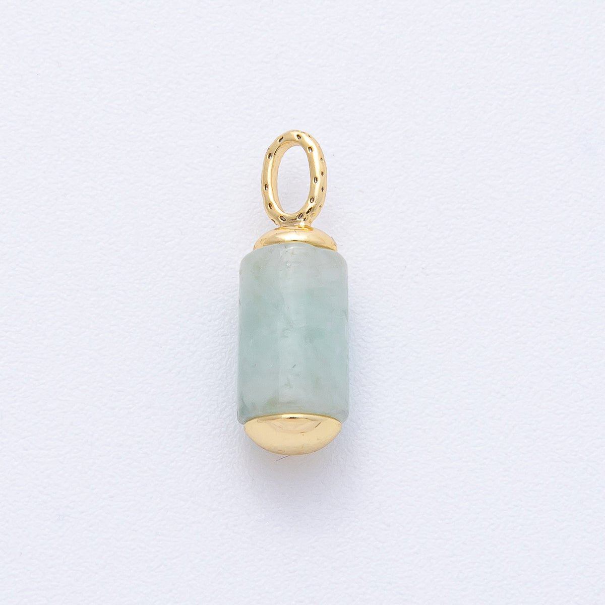 18K Gold Filled 17mm Green Prehnite Gemstone Cylinder Tube Drop Charm | AK146