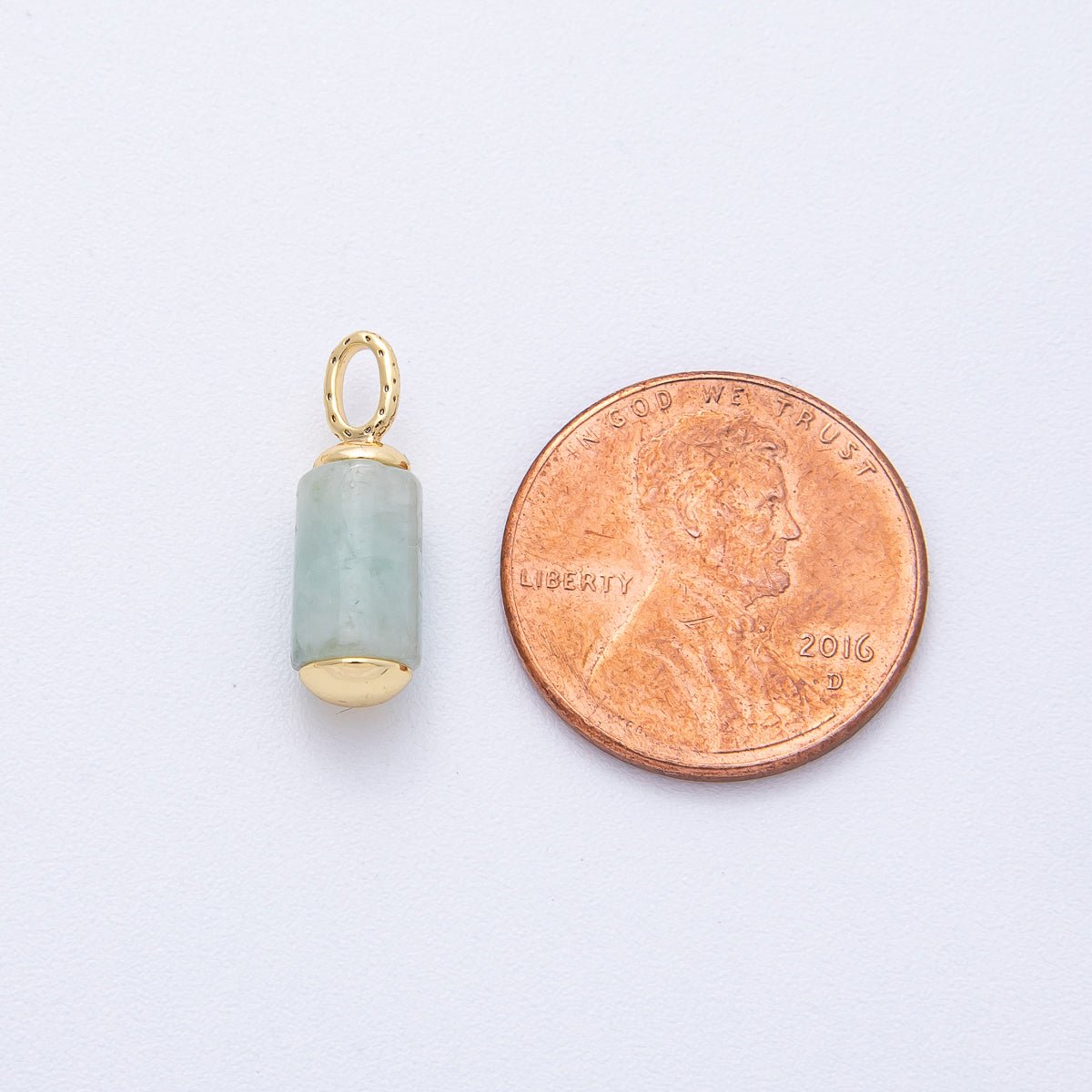 18K Gold Filled 17mm Green Prehnite Gemstone Cylinder Tube Drop Charm | AK146