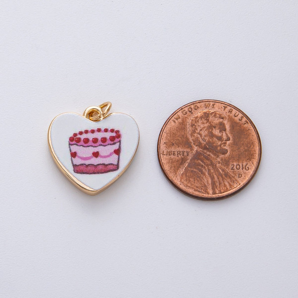 18K Gold Filled 17mm Pink Birthday Cake Round Charm | AF1605