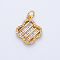 18K Gold Filled 17mm Woven Square Baguette CZ Micro Paved Clover Charm | AK179
