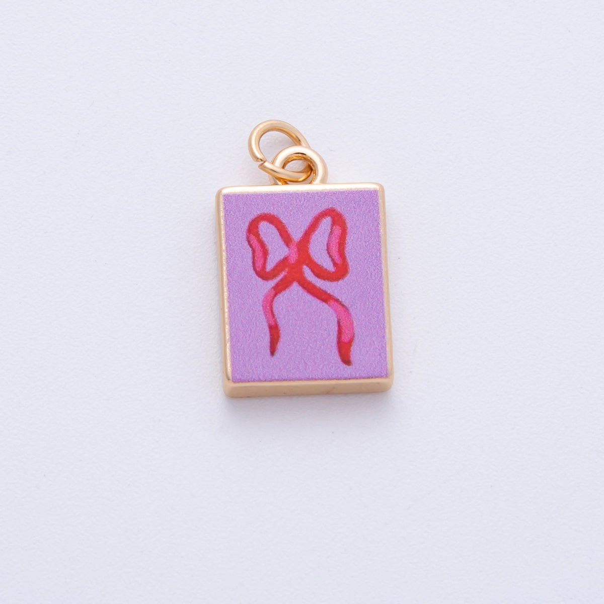 18K Gold Filled 18.2mm Ribbon Bow Pink Rectangle Charm | AF1599