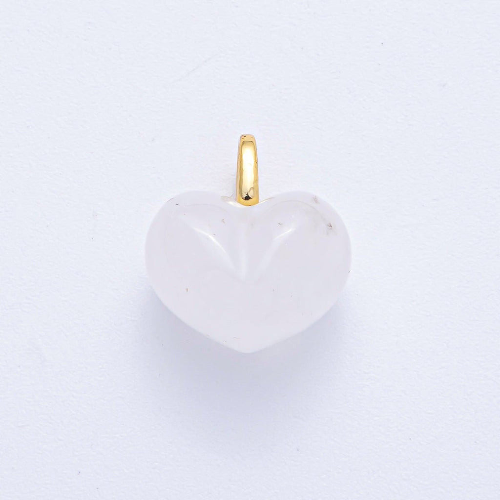 18K Gold Filled 18.3mm Grey Agate, Carnelian, White Quartz, Amethyst Chubby Heart Pendant | AK021 - AK023