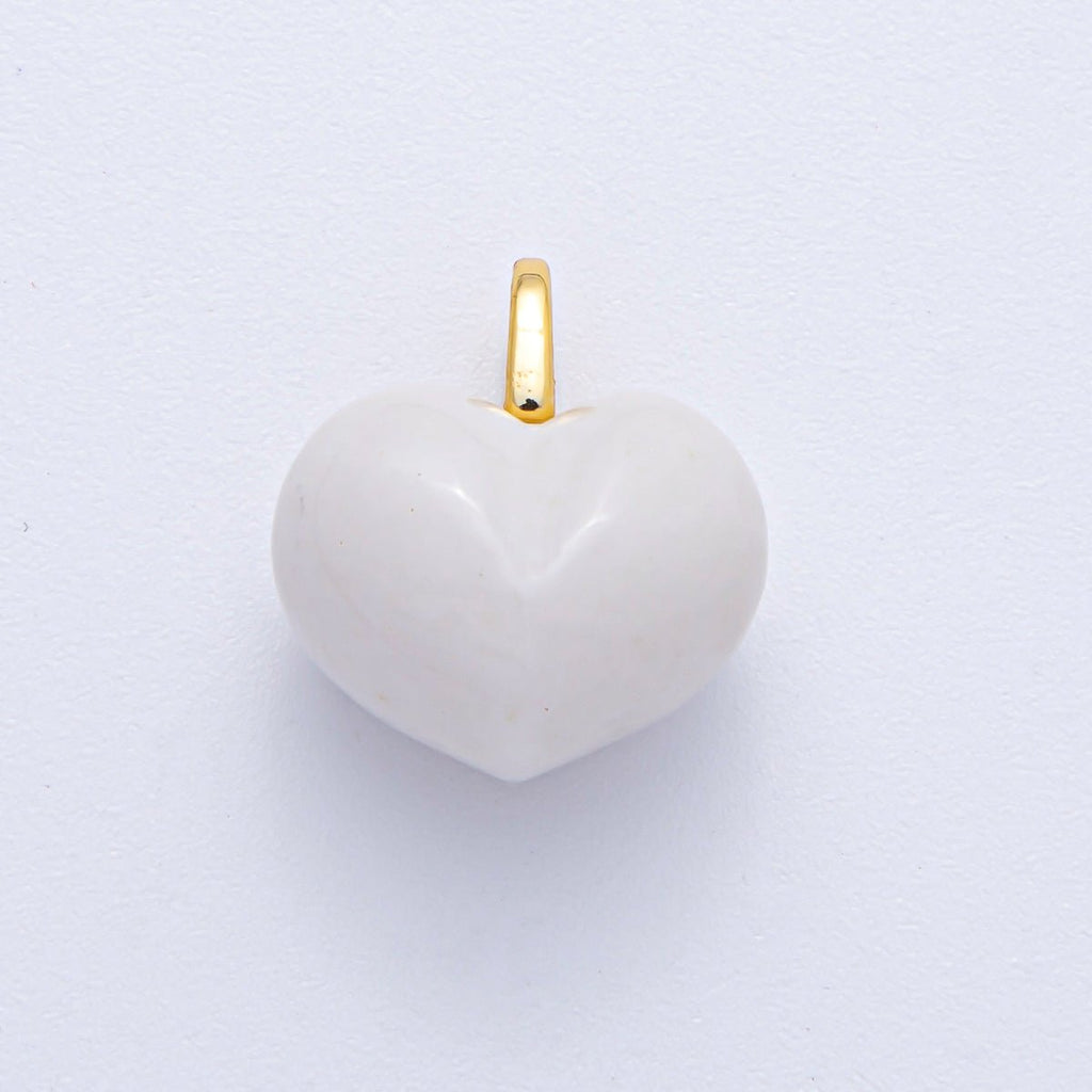 18K Gold Filled 18.3mm Grey Agate, Carnelian, White Quartz, Amethyst Chubby Heart Pendant | AK021 - AK023