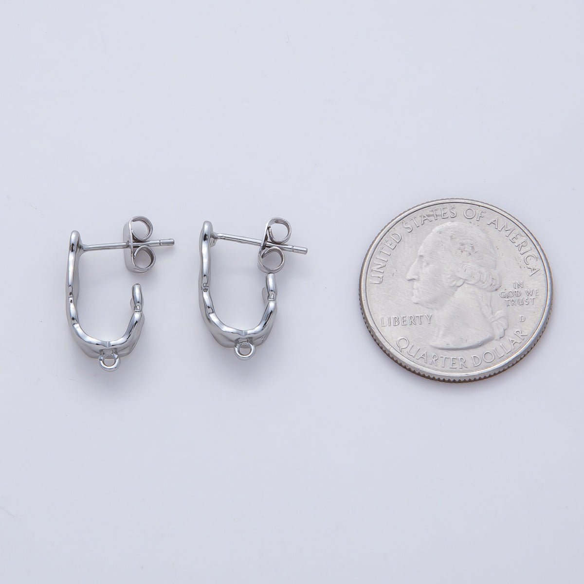 18K Gold Filled 18mm Hammered Molten Drop J-Shaped Hoop Earring Findings in Gold & Silver | Z1640