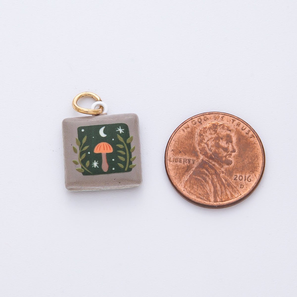 18K Gold Filled 18mm Mushroom Green Enamel Charm | AF1618