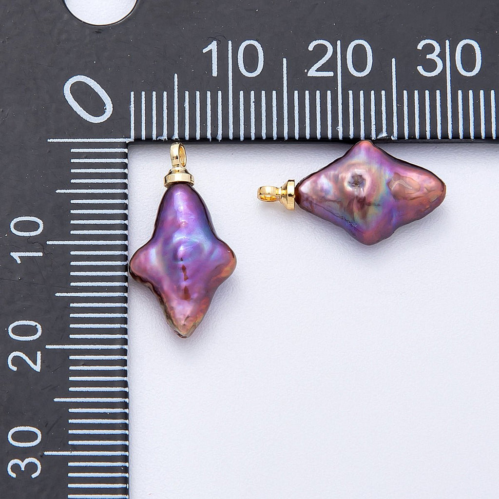 18K Gold Filled 18mm Purple Baroque Freshwater Pearl North Star Charm | Charms-00476